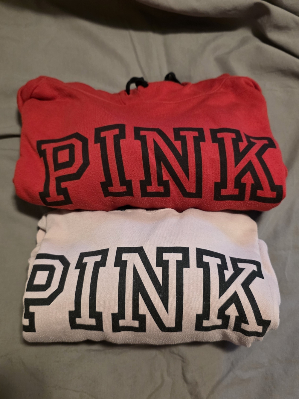 PINK Victoria's Secret Logo Hoodie Sweatshirt - Red and Light Pink